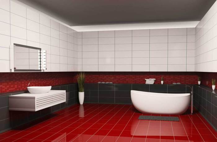 Red black white bathroom decor