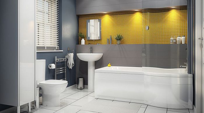 Bathroom decor grey and yellow