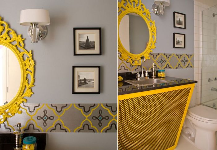 Bathroom decor grey and yellow