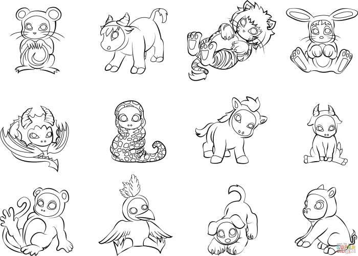 12 zodiac animals coloring pages