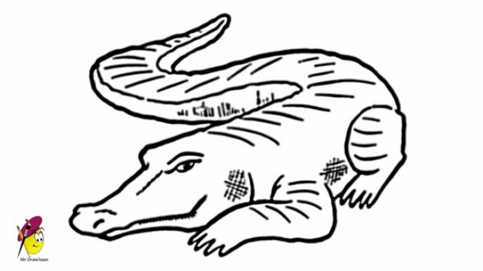 Easy line drawing drawing of a alligator