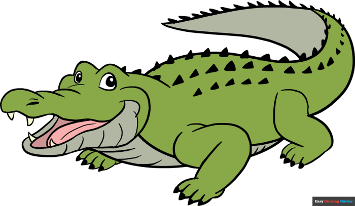 Easy line drawing drawing of a alligator