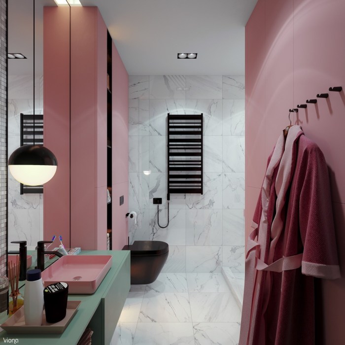 Pink and black bathroom decor