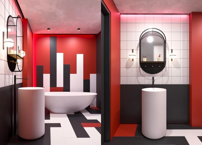 Red black white bathroom decor